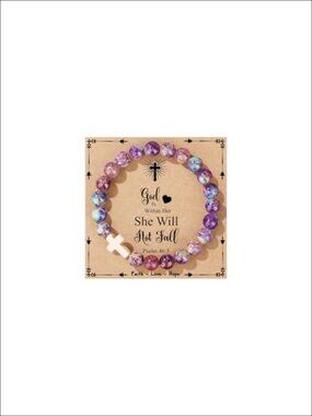 Cross Faith Bracelet Natural Stone Beaded Cuff Adjustable 7-9in